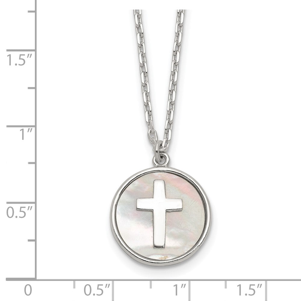 Sterling Silver Polished Mother Of Pearl Cross Necklace