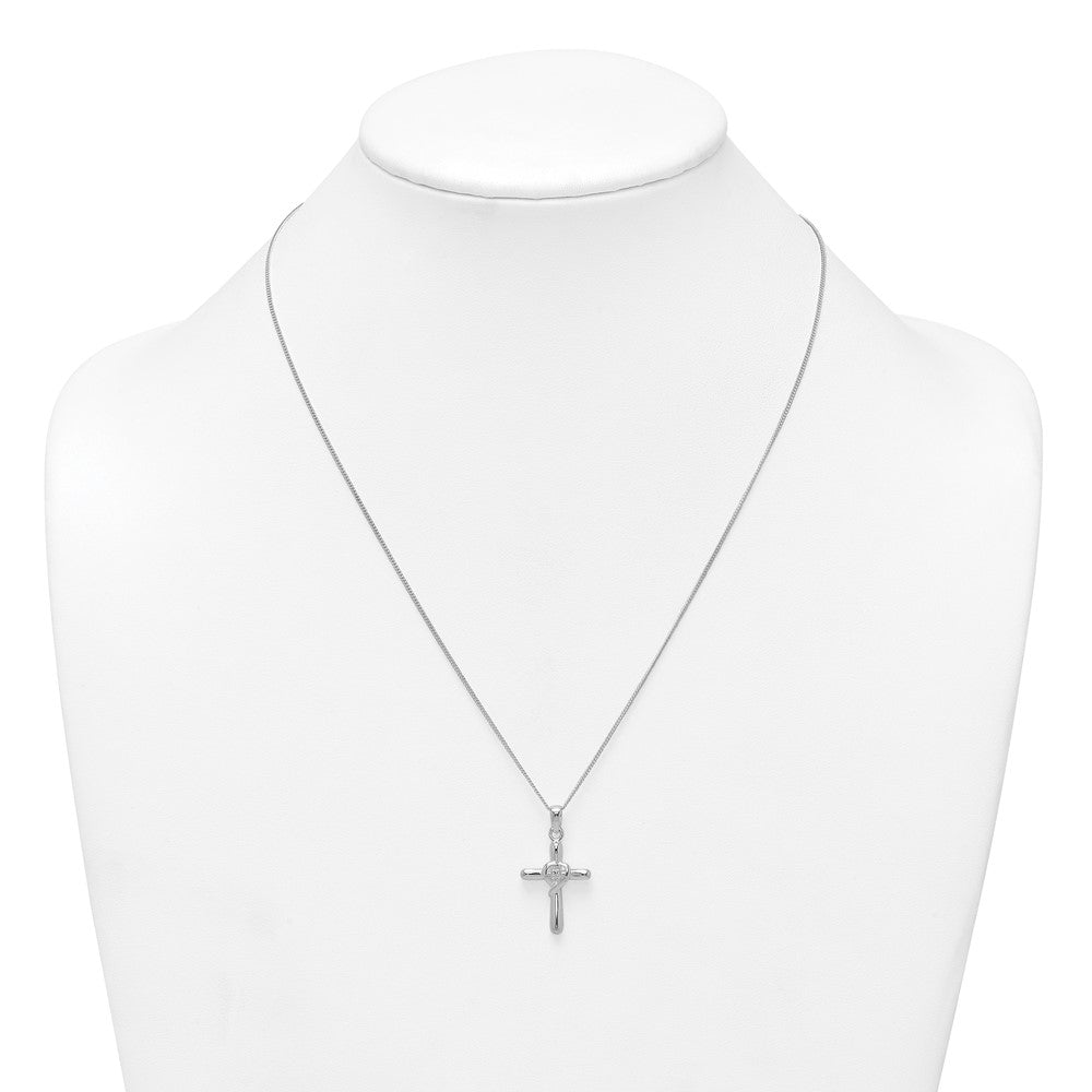 SS RH-plated Polished CZ Heart Cross 20in w/3in Ext Necklace