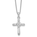 SS RH-plated Polished CZ Heart Cross 20in w/3in Ext Necklace