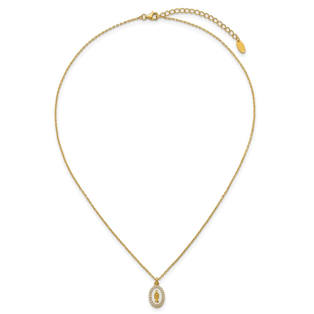 Sterling Silver Gold-plat CZ Enamel Miraculous Medal w/2in ext. Necklace