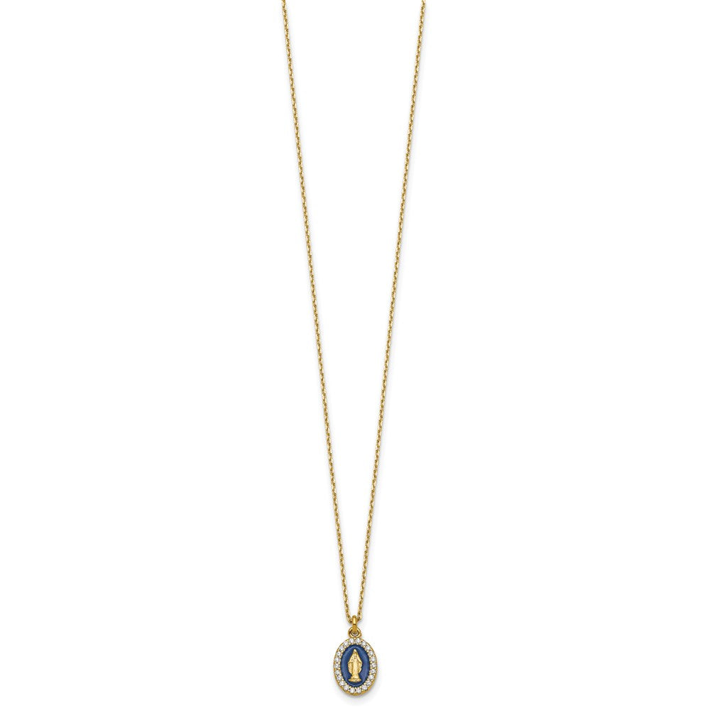 Sterling Silver Gold-plat CZ Enamel Miraculous Medal w/2in ext. Necklace