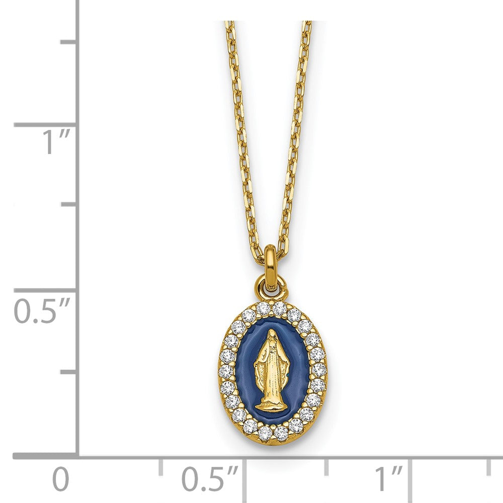 Sterling Silver Gold-plat CZ Enamel Miraculous Medal w/2in ext. Necklace