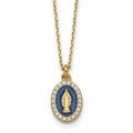 Sterling Silver Gold-plat CZ Enamel Miraculous Medal w/2in ext. Necklace