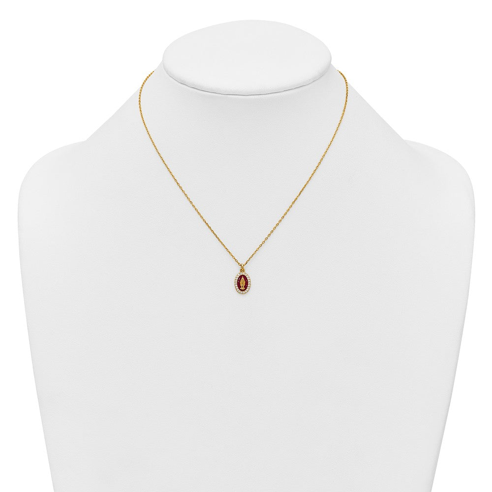 Sterling Silver Gold-plat CZ Enamel Miraculous Medal w/2in ext. Necklace