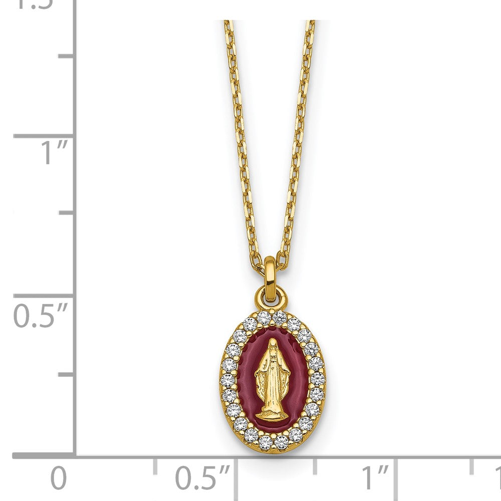Sterling Silver Gold-plat CZ Enamel Miraculous Medal w/2in ext. Necklace