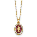 Sterling Silver Gold-plat CZ Enamel Miraculous Medal w/2in ext. Necklace