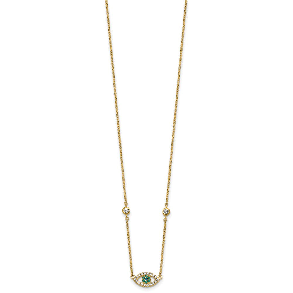 Sterling Silver Gold-tone CZ and Nano Crystal Eye w/2in ext Necklace