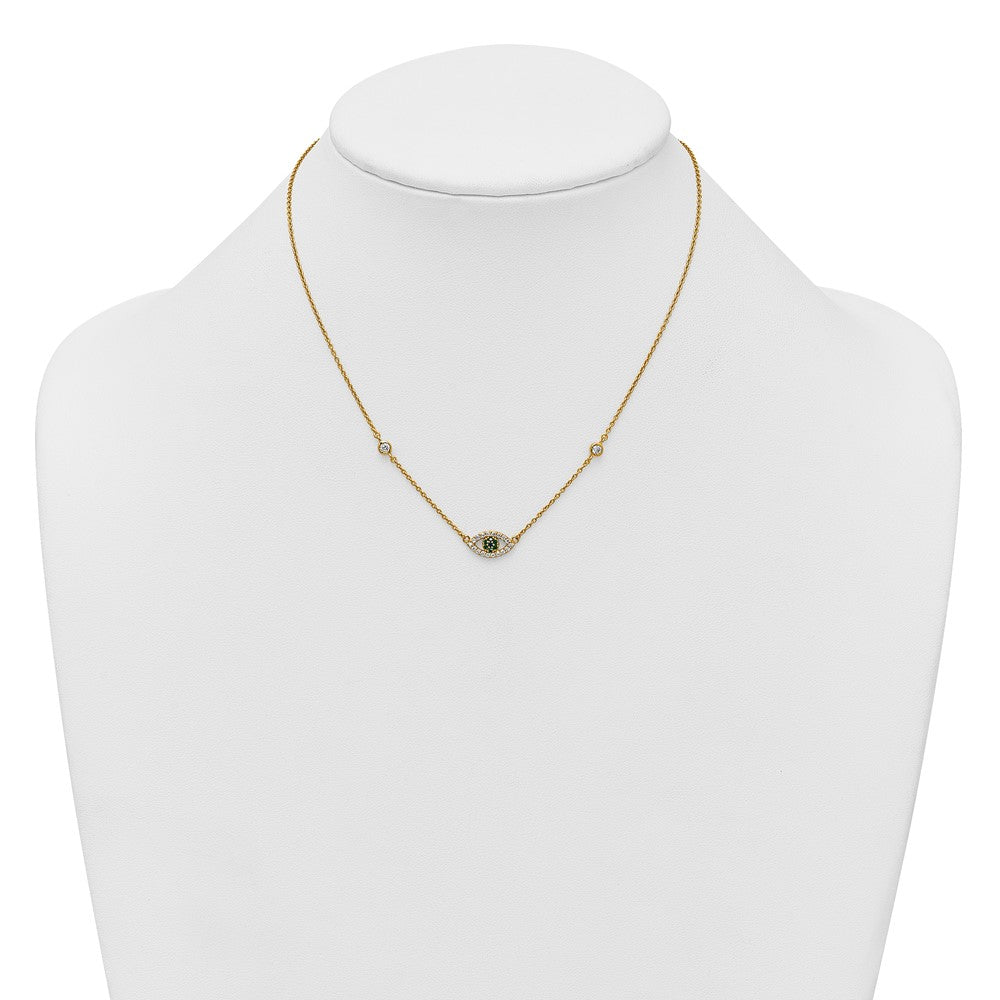 Sterling Silver Gold-tone CZ and Nano Crystal Eye w/2in ext Necklace