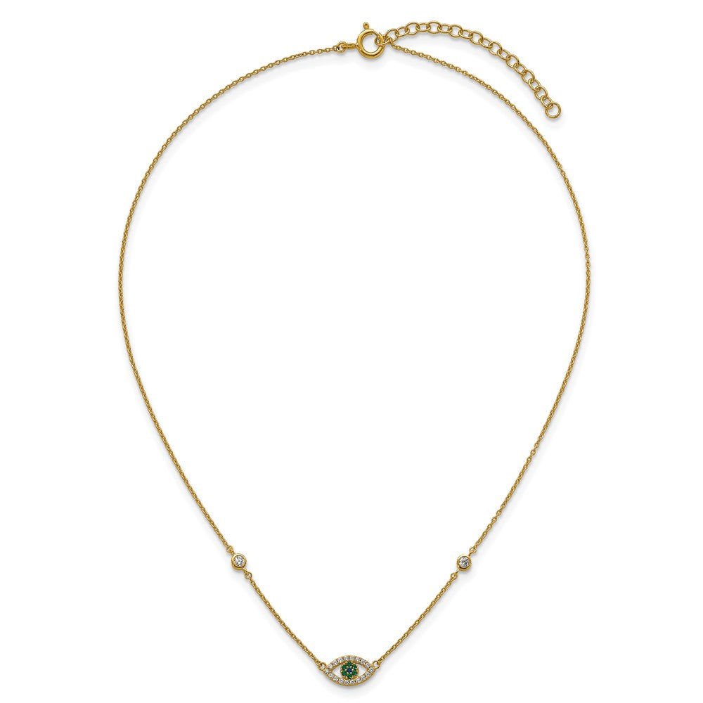 Sterling Silver Gold-tone CZ and Nano Crystal Eye w/2in ext Necklace