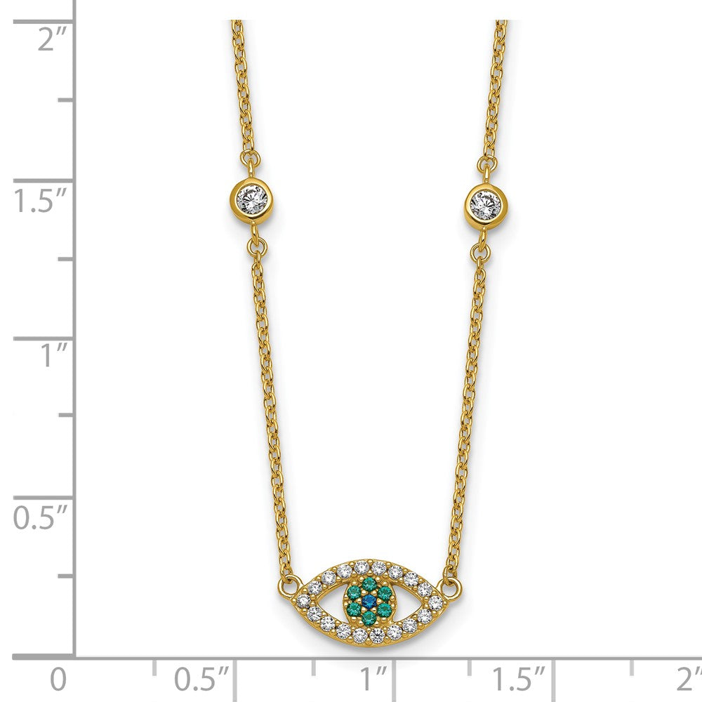 Sterling Silver Gold-tone CZ and Nano Crystal Eye w/2in ext Necklace