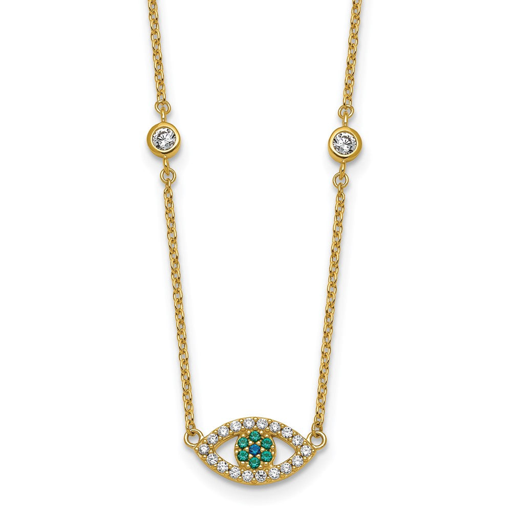 Sterling Silver Gold-tone CZ and Nano Crystal Eye w/2in ext Necklace