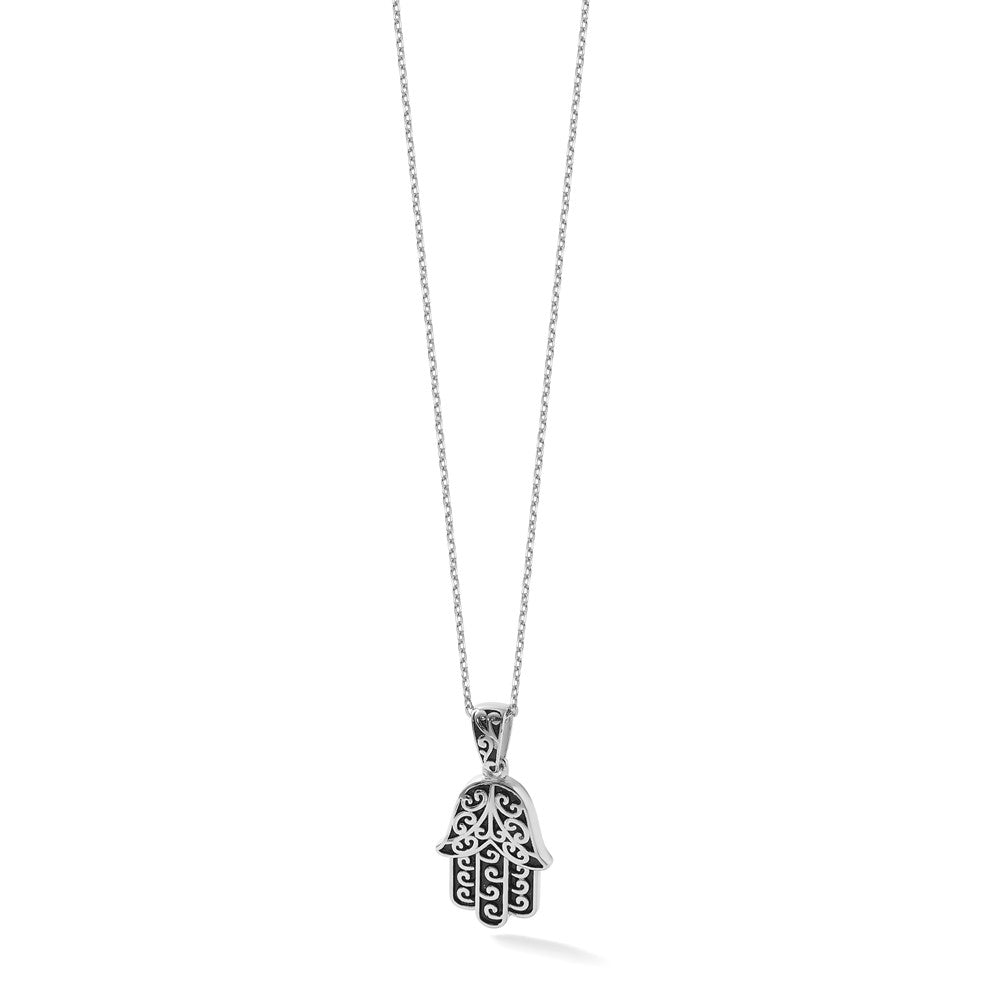 Sterling Silver RH-plated Polished/Oxidized Filigree Hamsa 18 Inch Necklace