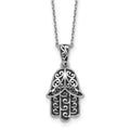 Sterling Silver RH-plated Polished/Oxidized Filigree Hamsa 18 Inch Necklace