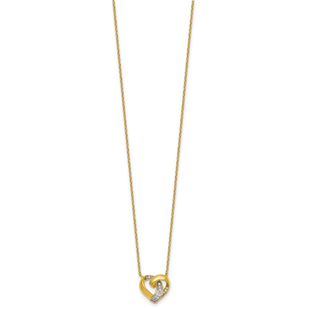Sterling Silver Rhodium-plated Gold-tone CZ Love Knot Heart Necklace