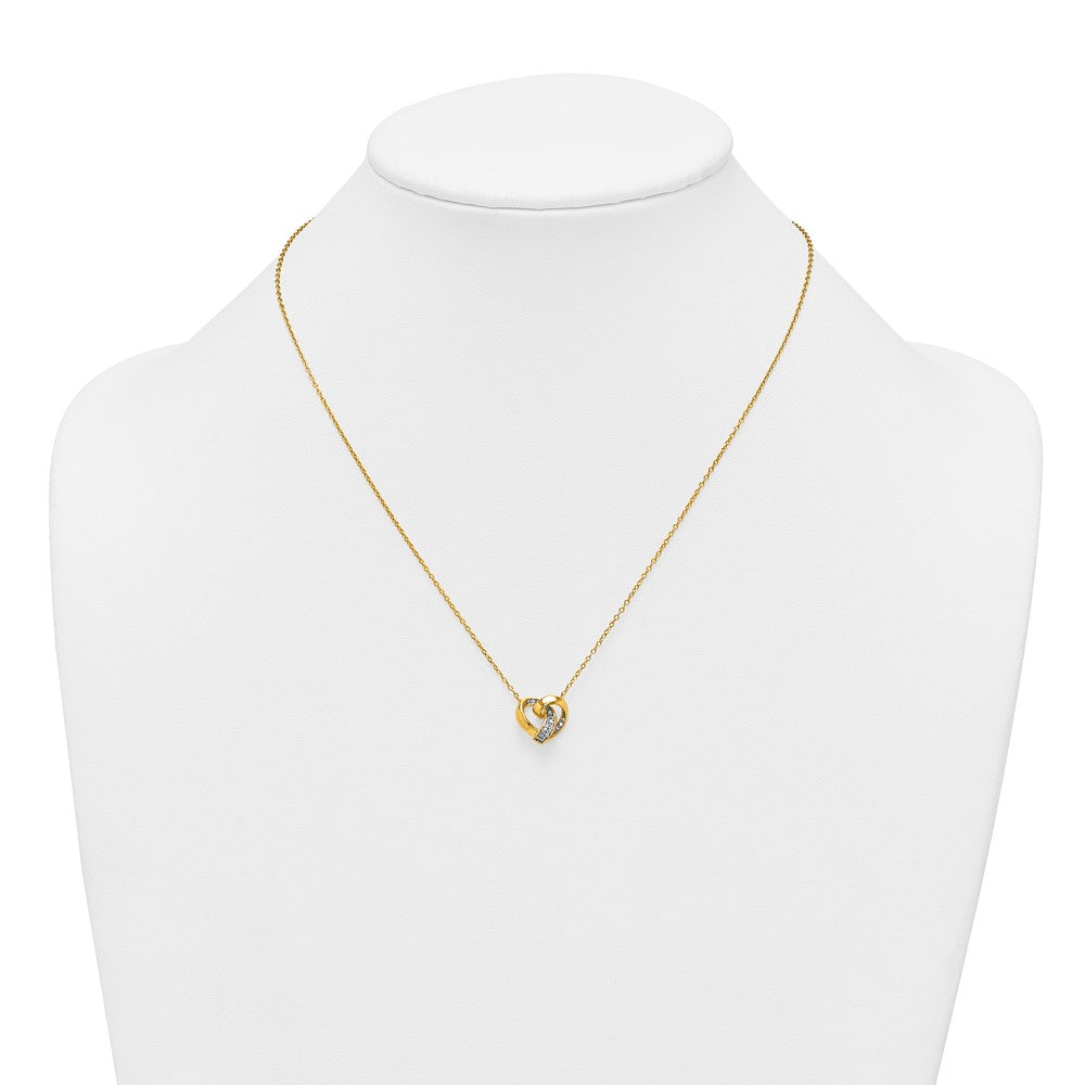 Sterling Silver Rhodium-plated Gold-tone CZ Love Knot Heart Necklace