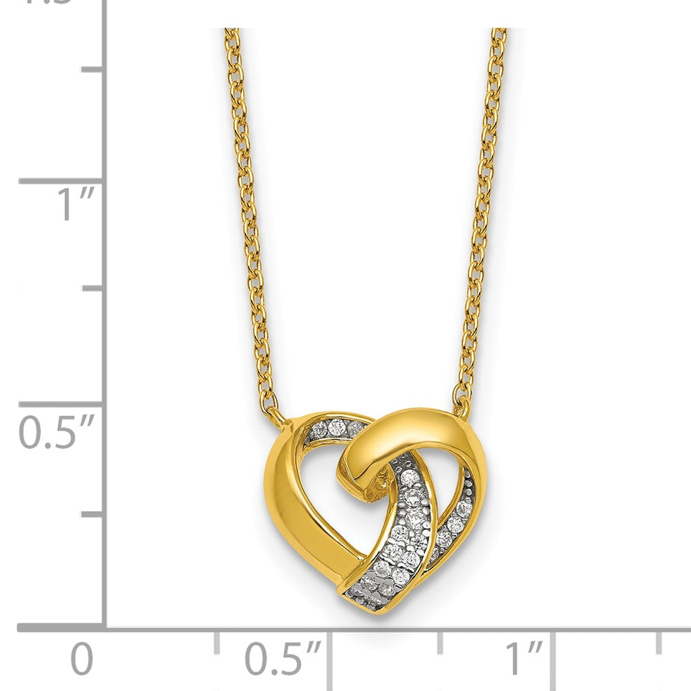 Sterling Silver Rhodium-plated Gold-tone CZ Love Knot Heart Necklace