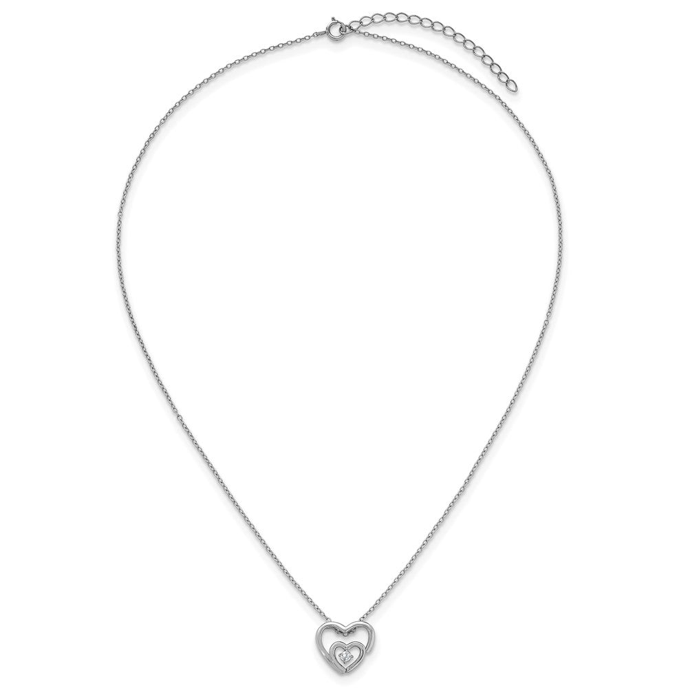 Sterling Silver Rhodium-plated CZ Hearts 16in w/2in Ext Necklace