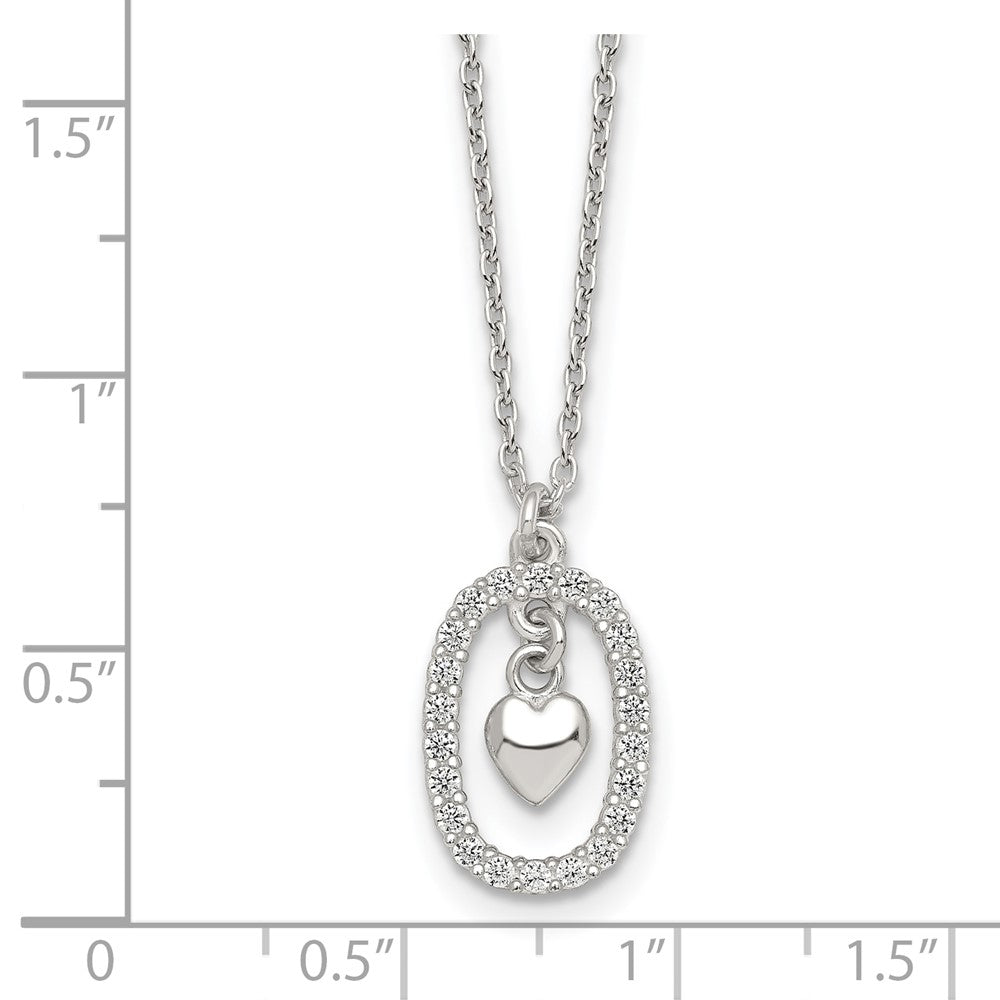 Sterling Silver Polished CZ Heart in Oval Necklace