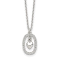Sterling Silver Polished CZ Heart in Oval Necklace