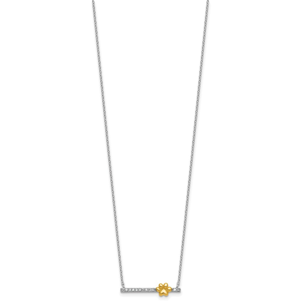 SS RH-pltd and Gold-plated CZ Paw Bar 16in w/2in Ext Necklace