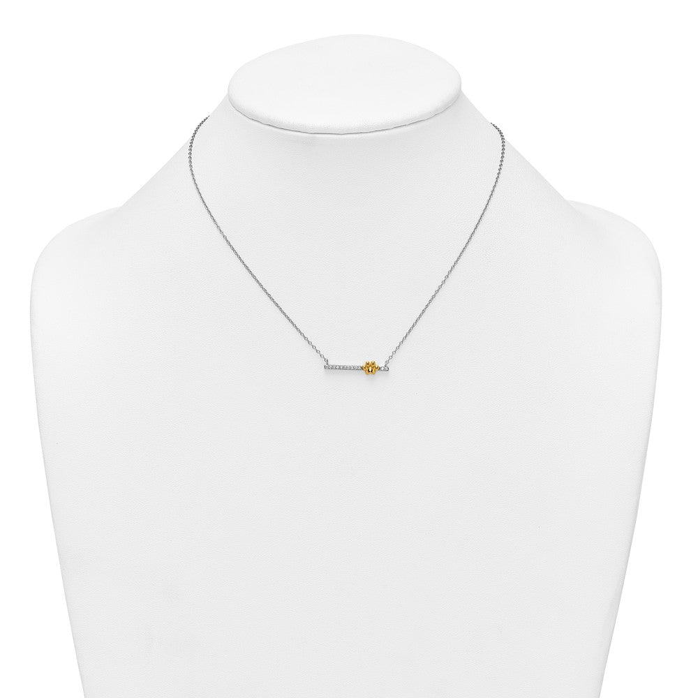 SS RH-pltd and Gold-plated CZ Paw Bar 16in w/2in Ext Necklace