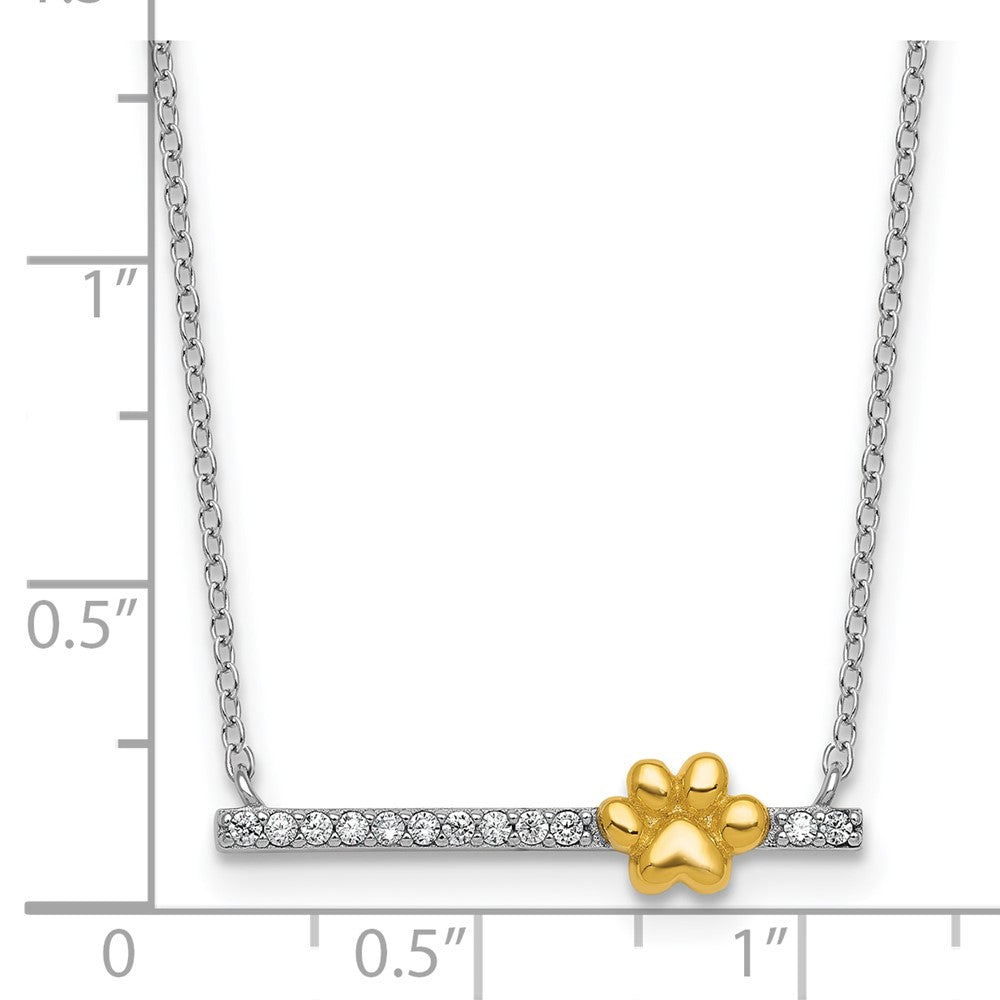 SS RH-pltd and Gold-plated CZ Paw Bar 16in w/2in Ext Necklace