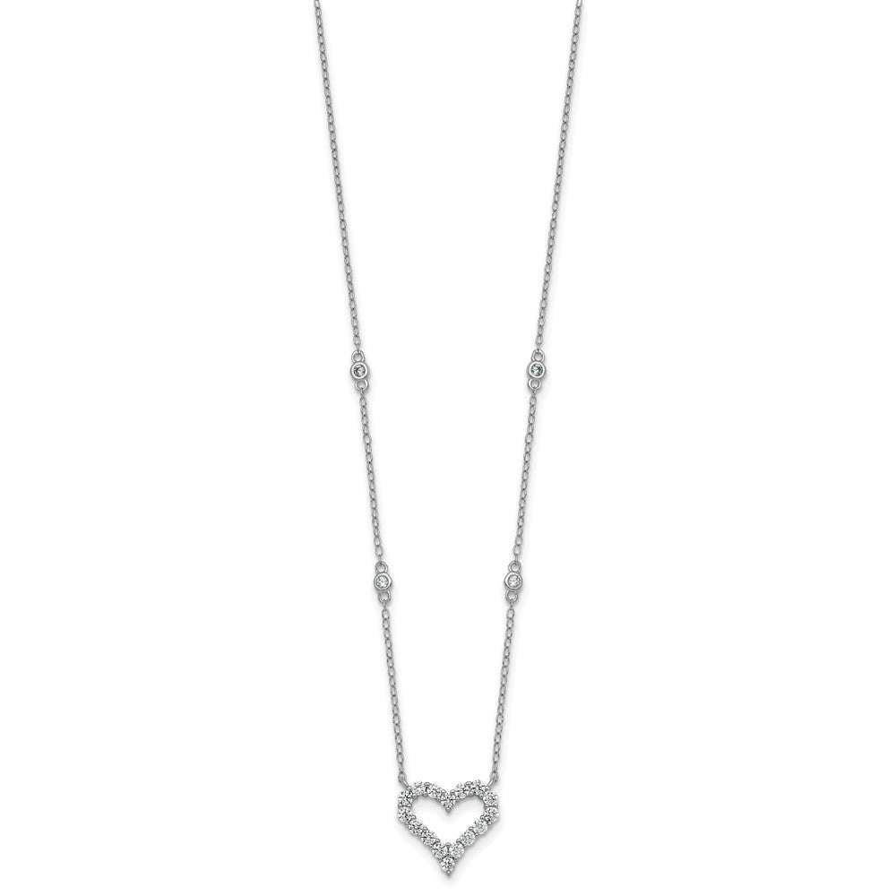 Sterling Silver RH-plated Polished CZ Open Heart 18in Necklace