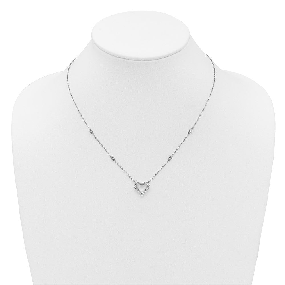 Sterling Silver RH-plated Polished CZ Open Heart 18in Necklace