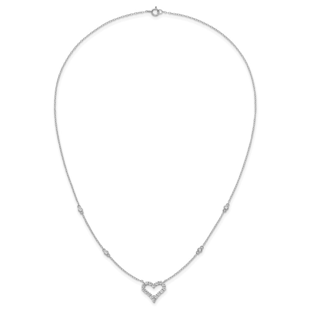 Sterling Silver RH-plated Polished CZ Open Heart 18in Necklace
