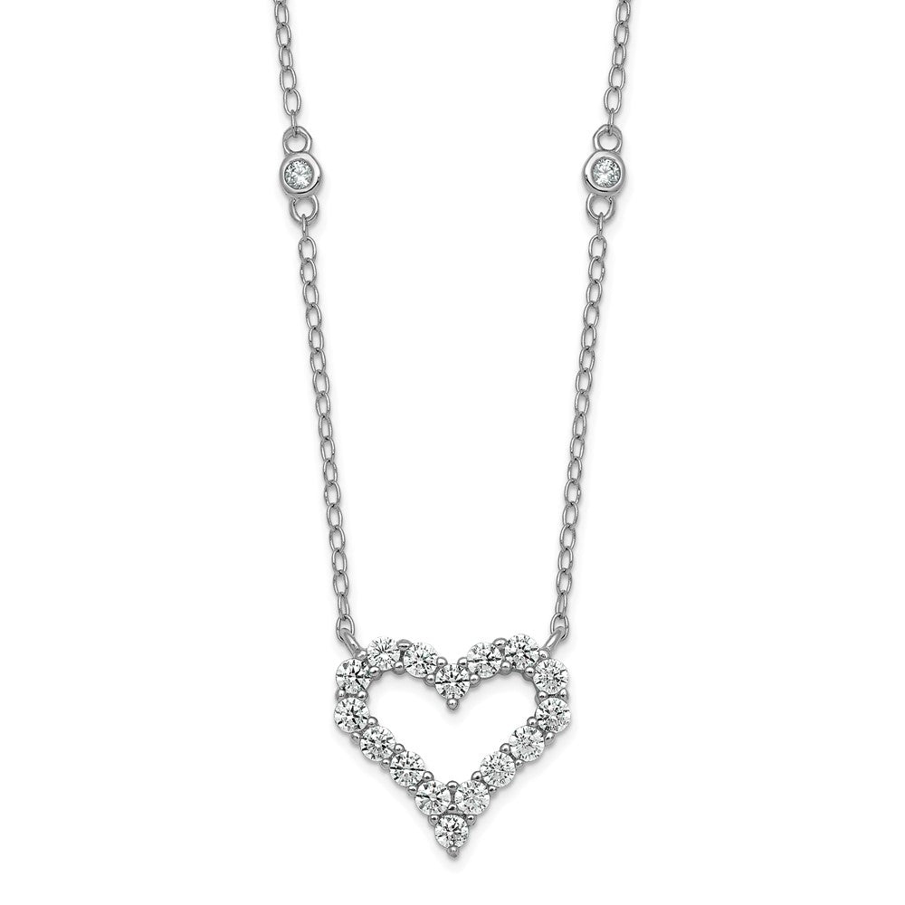 Sterling Silver RH-plated Polished CZ Open Heart 18in Necklace