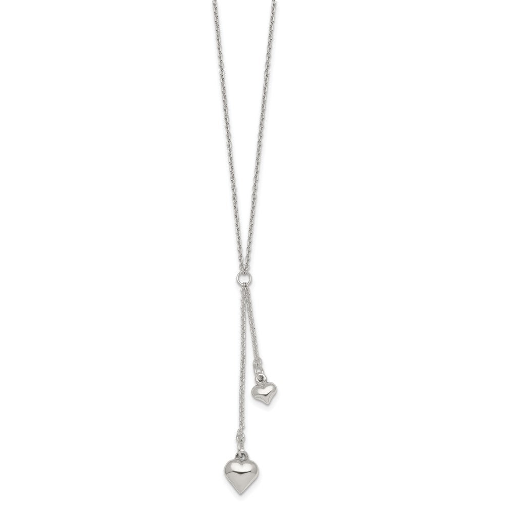 Sterling Silver Polished Two Heart Lariat Necklace