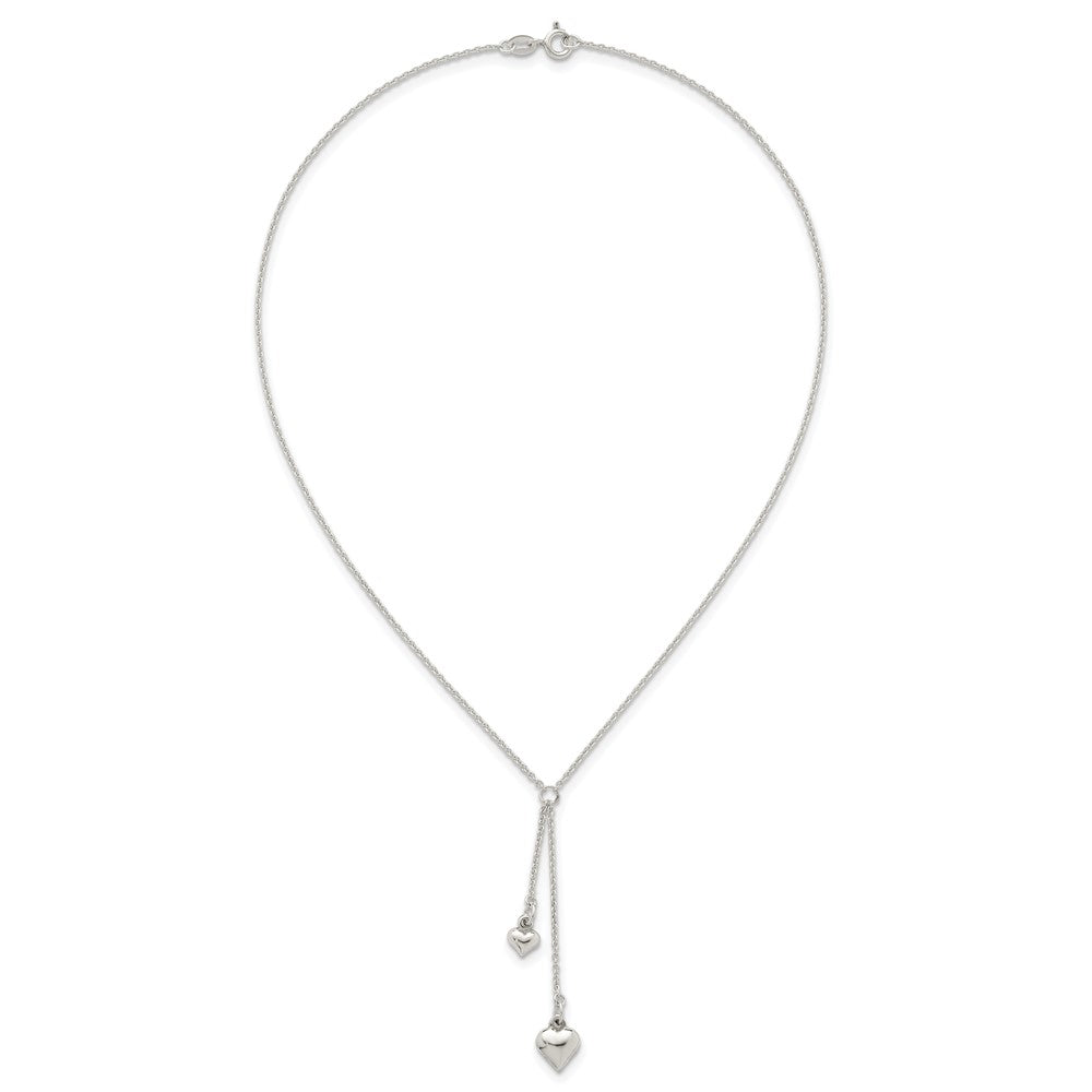 Sterling Silver Polished Two Heart Lariat Necklace