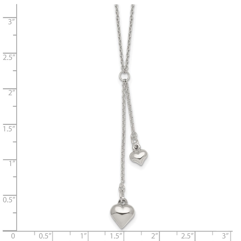 Sterling Silver Polished Two Heart Lariat Necklace