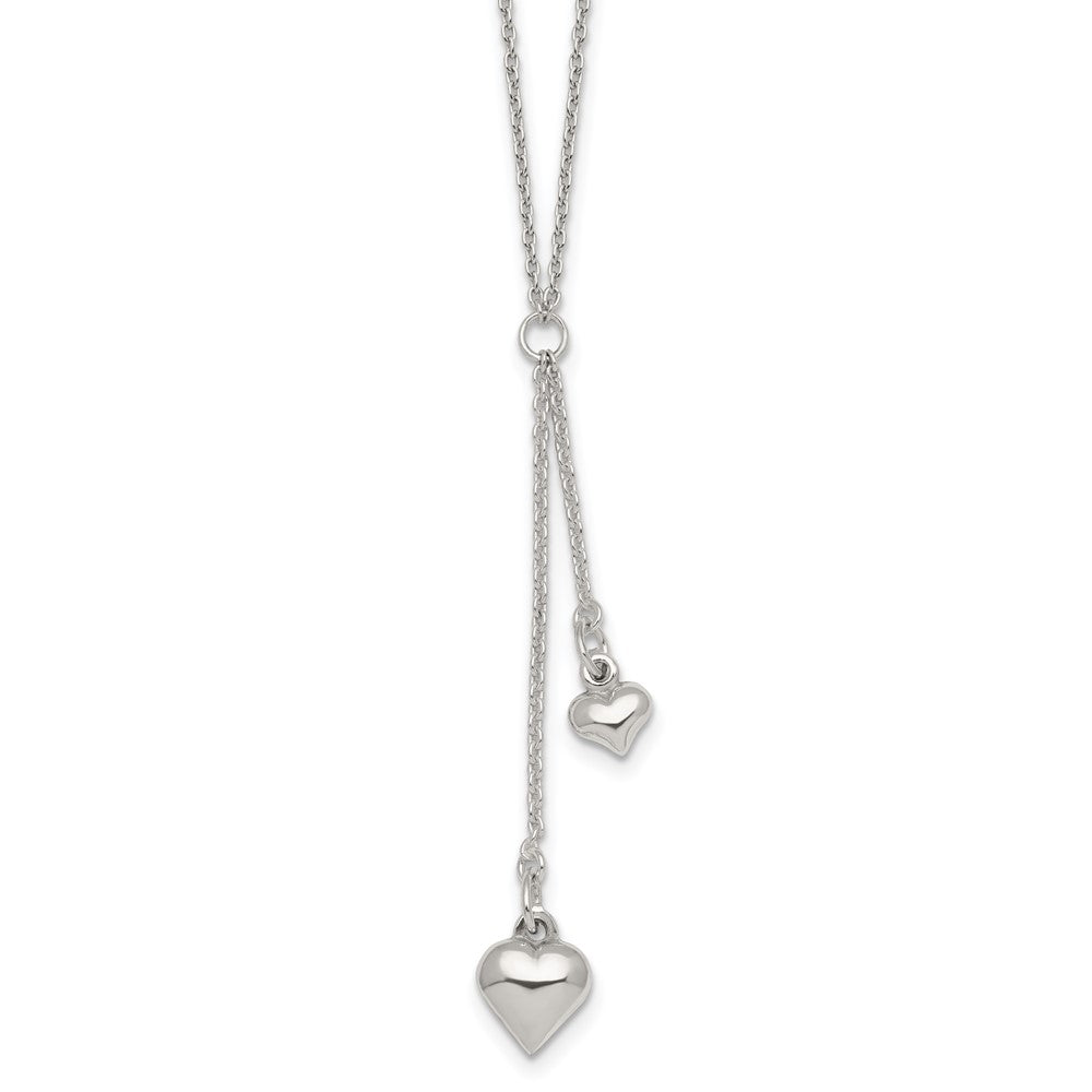 Sterling Silver Polished Two Heart Lariat Necklace