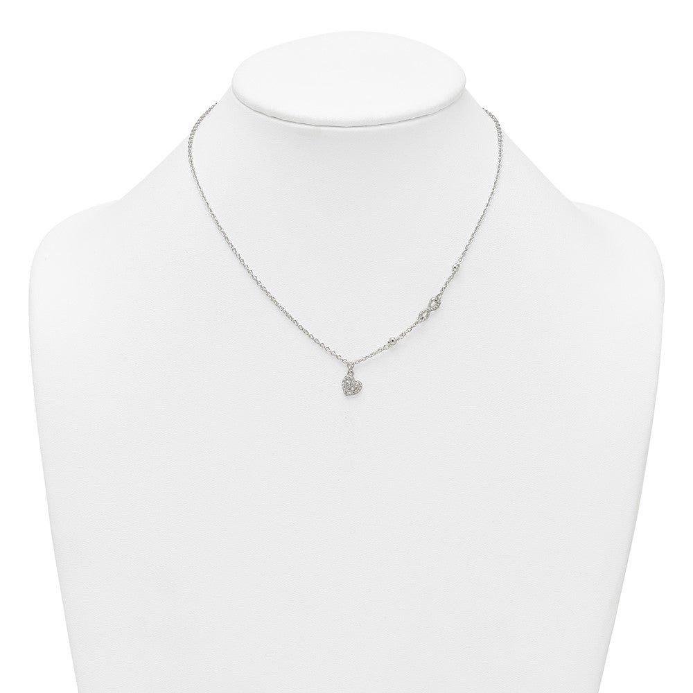 Sterling Silver CZ Infinity and Heart w/ 2in Ext Necklace