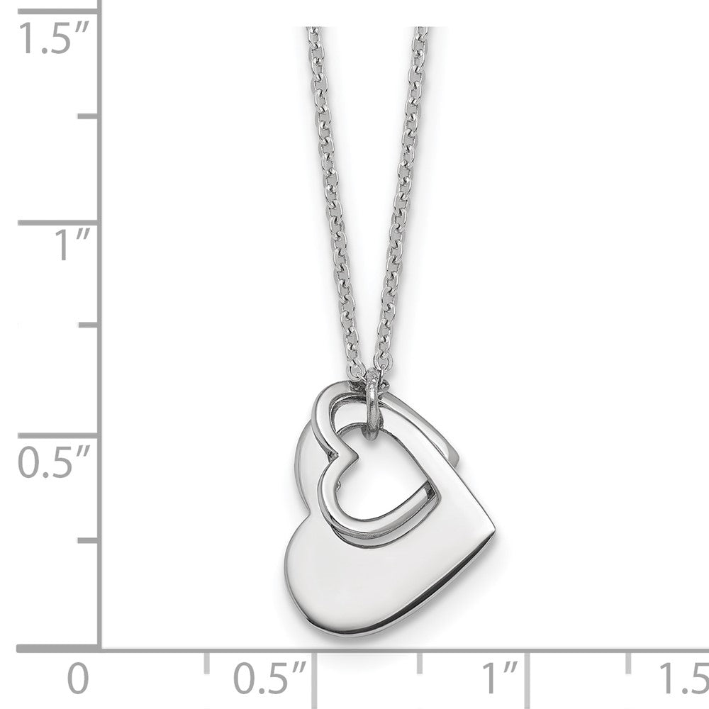 Sterling Silver RH-plat Heart With Heart Cutout 16in With 2in Ext Necklace