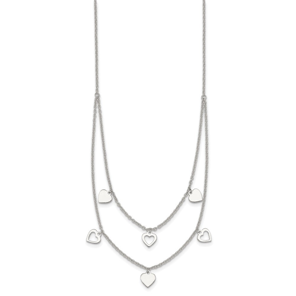 Sterling Silver Polished 2 Strand Multi Heart Necklace