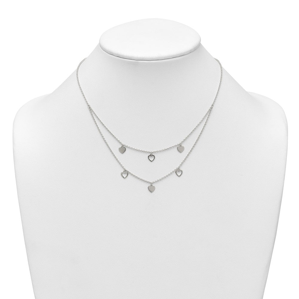 Sterling Silver Polished 2 Strand Multi Heart Necklace