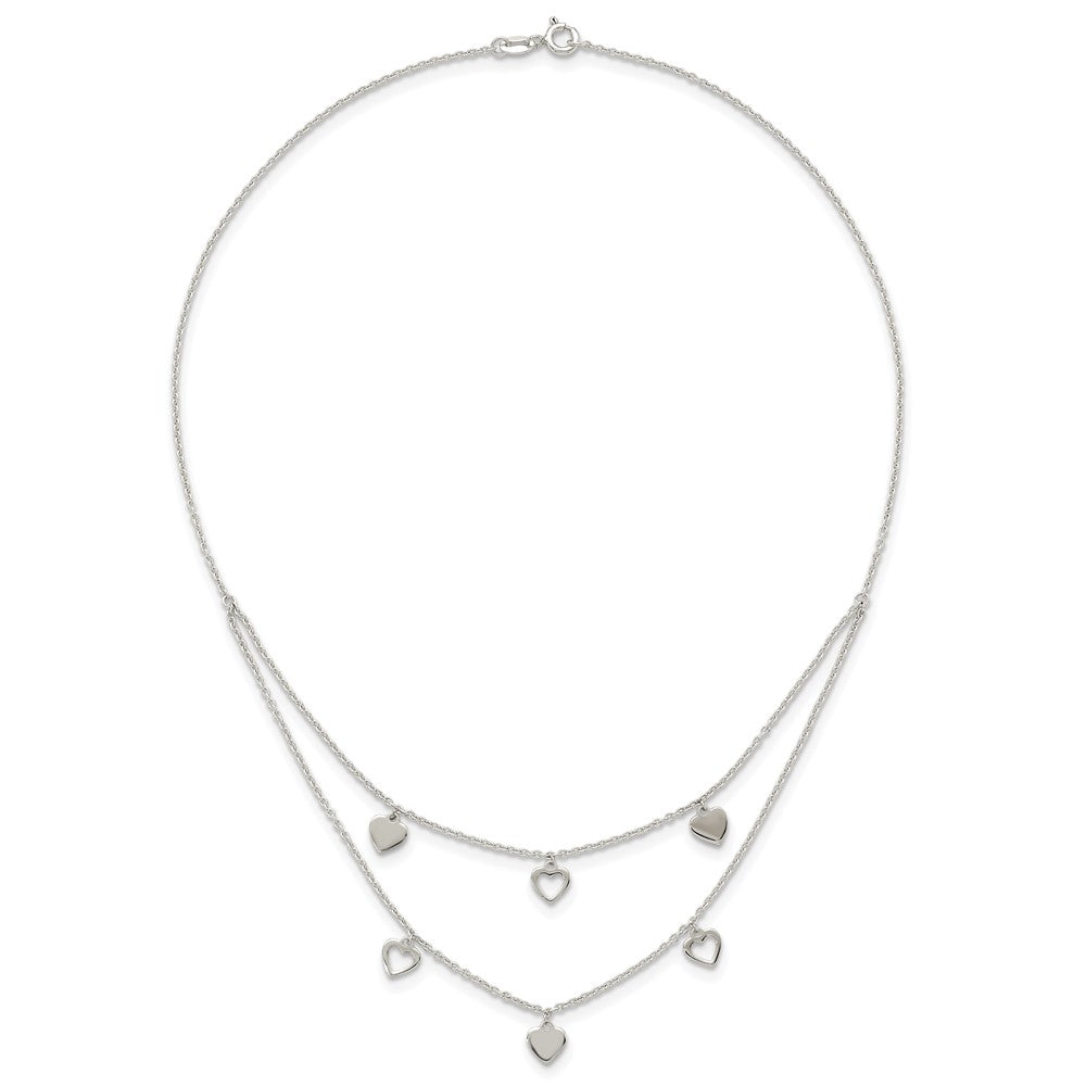 Sterling Silver Polished 2 Strand Multi Heart Necklace