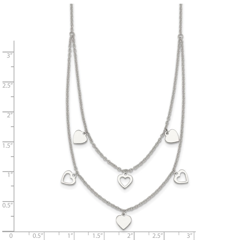 Sterling Silver Polished 2 Strand Multi Heart Necklace