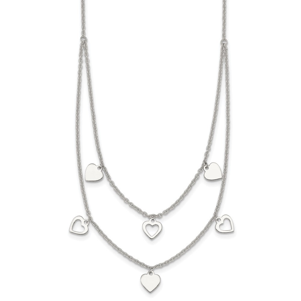 Sterling Silver Polished 2 Strand Multi Heart Necklace