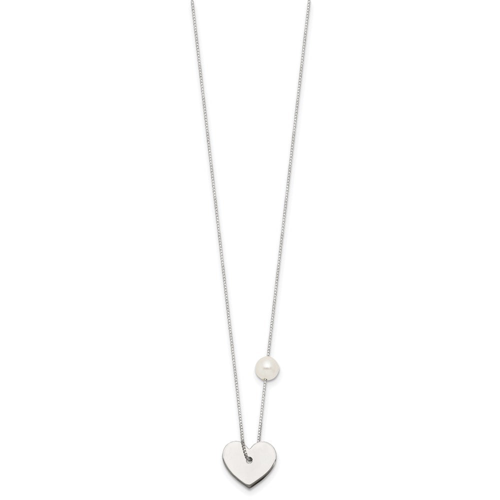 Sterling Silver Polished Glass Pearl Heart Necklace