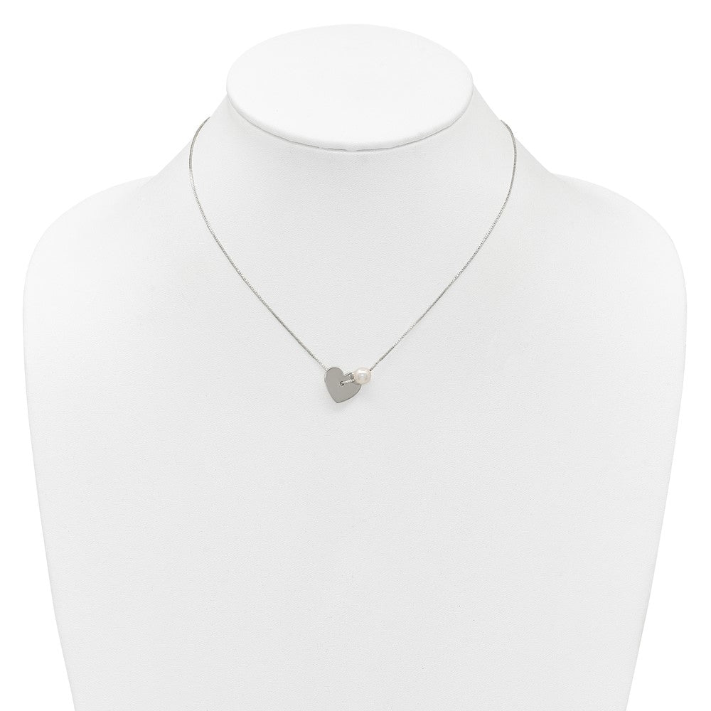 Sterling Silver Polished Glass Pearl Heart Necklace