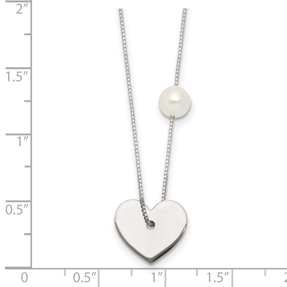 Sterling Silver Polished Glass Pearl Heart Necklace
