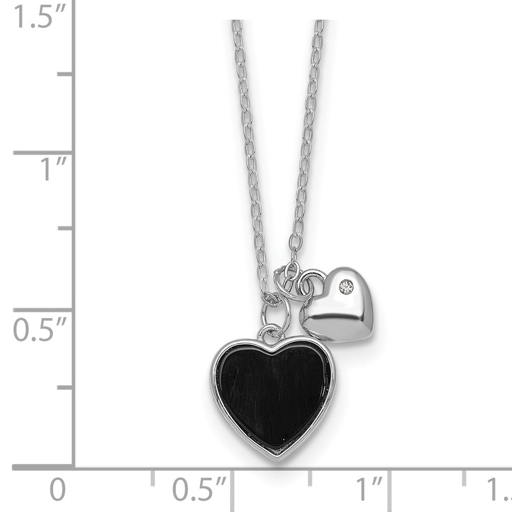 Sterling Silver RH-plated Onyx CZ Hearts 14in w/3in Ext Children's Necklace