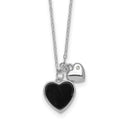 Sterling Silver RH-plated Onyx CZ Hearts 14in w/3in Ext Children's Necklace