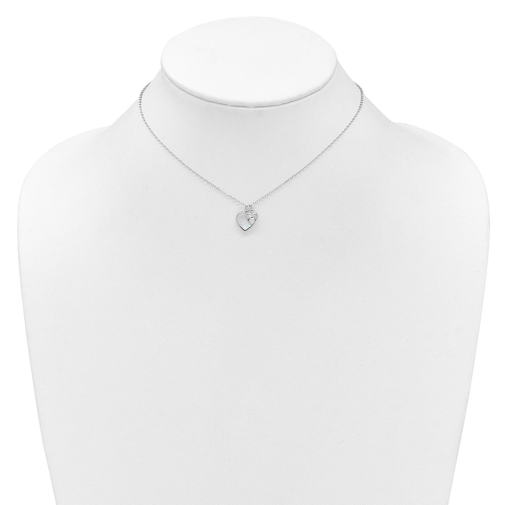 Sterling Silver RH-plated MOP CZ Hearts 14in w/3in Ext Children's Necklace