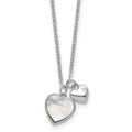 Sterling Silver RH-plated MOP CZ Hearts 14in w/3in Ext Children's Necklace