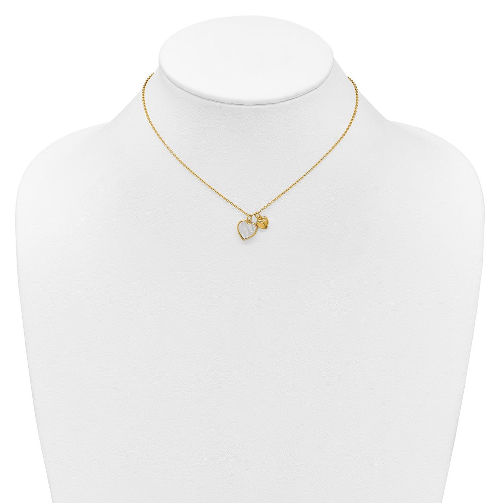 Sterling Silver Gold-plated MOP CZ Hearts 14in w/3in Ext Children's Necklac
