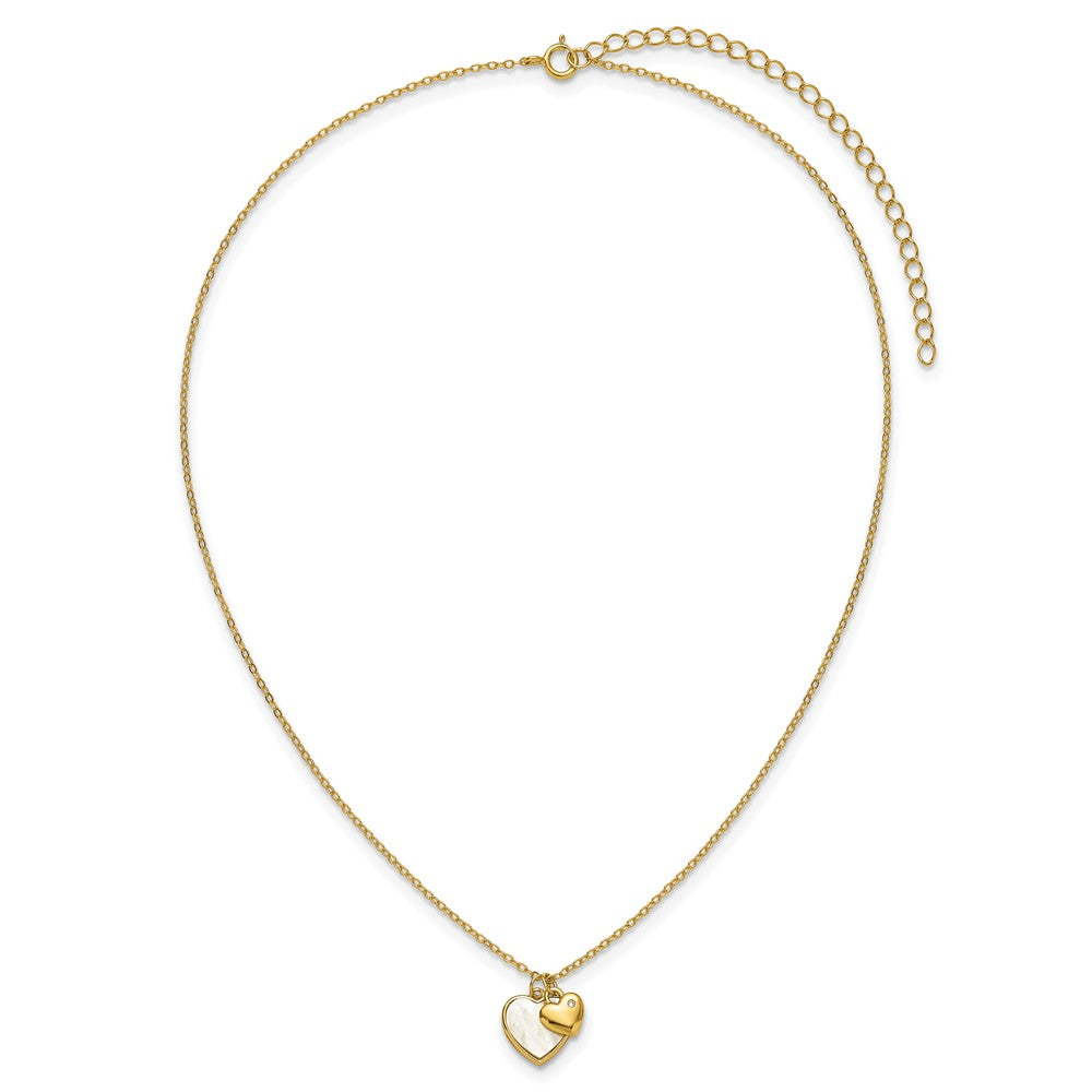 Sterling Silver Gold-plated MOP CZ Hearts 14in w/3in Ext Children's Necklac